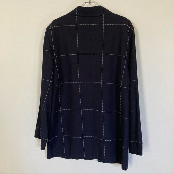 Laurel by Escada Blazer Women 42 Wool Blend Navy‎ Blue Windowpane Plaid Jacket - Picture 5 of 10